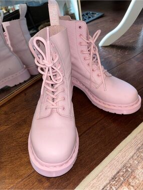 Pastel Pink Dr. Martens Lace-Up Boots -